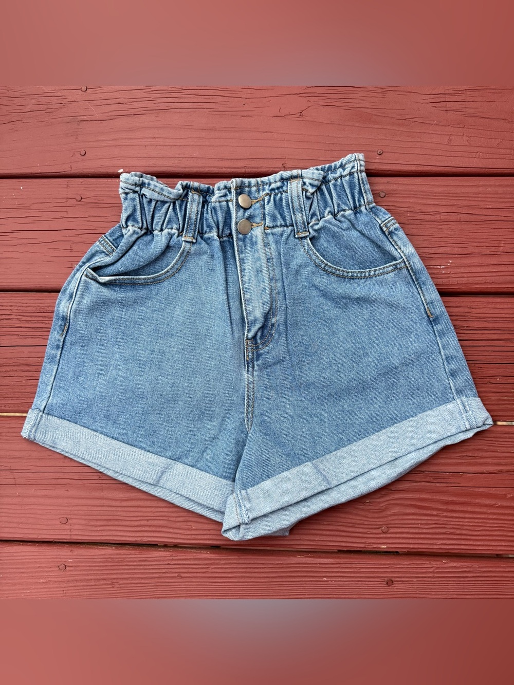 Forever 21 Light Blue Paperbag Waist Denim Shorts